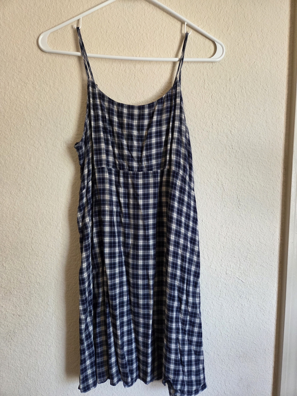 abercrombie kids Navy and White Plaid Dress with Elastic Neckline